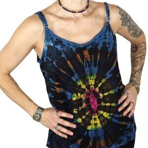 Spandex Tie Dye Black blue Adjustable Straps tank top women
